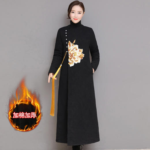 GZM-mn9021民族风冬禅服加棉加厚保暖棉袄2019秋冬复古绣花棉麻中式大衣外套 商品图1