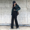宽松九分阔腿裤女秋季2019新款韩版学生高腰坠感黑色长裤子冬季 商品缩略图4
