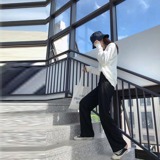 宽松九分阔腿裤女秋季2019新款韩版学生高腰坠感黑色长裤子冬季 商品图5