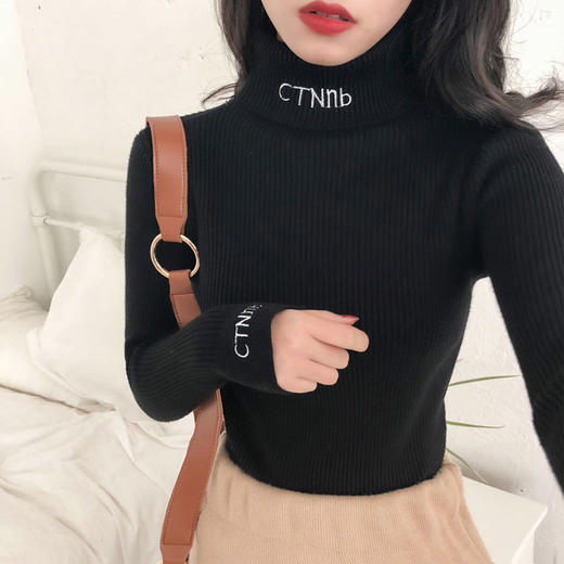 2019秋冬新款包芯纱加厚修身显瘦半针织打底衫高领毛衣女套头上衣 商品图1
