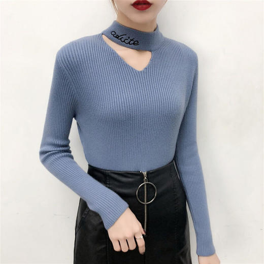 2019秋冬新款包芯纱加厚修身显瘦半针织打底衫高领毛衣女套头上衣 商品图6