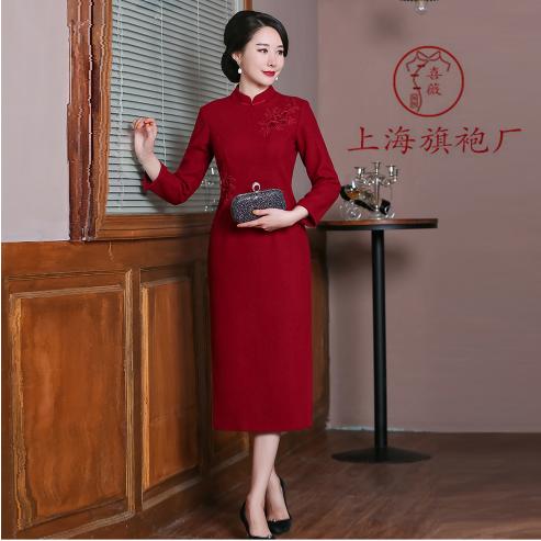 上海旗袍厂TZRY-H-AAAA秋冬季旗袍复古改良红色宴会主持旗袍时尚端庄 商品图2