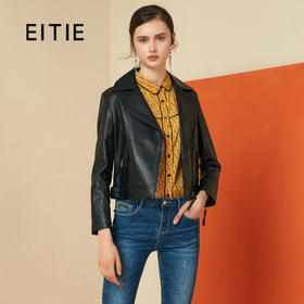 EITIE爱特爱女装秋冬新品帅气减龄机车翻领修身显瘦短款皮衣6093715