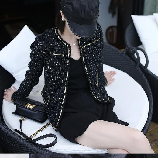 星晖/进口花呢金丝香风外套女秋撞色织带设计感气质长袖羊毛上衣 商品图0