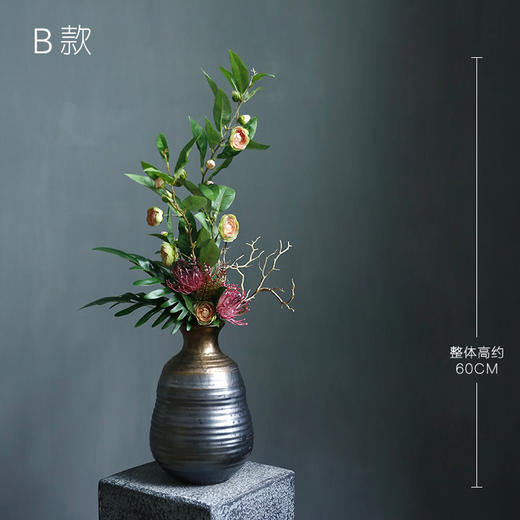 新中式禅意仿真花摆件高档餐桌茶几花艺摆设装饰绢花室内客厅假花 商品图0