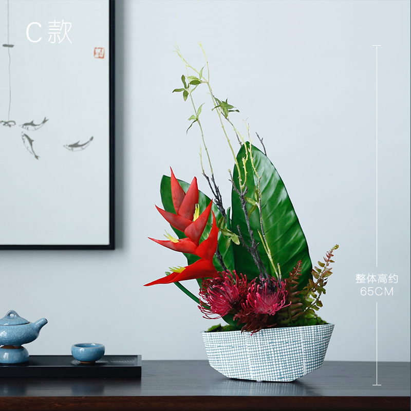 新中式禅意仿真花摆件高档餐桌茶几花艺摆设装饰绢花室内客厅假花