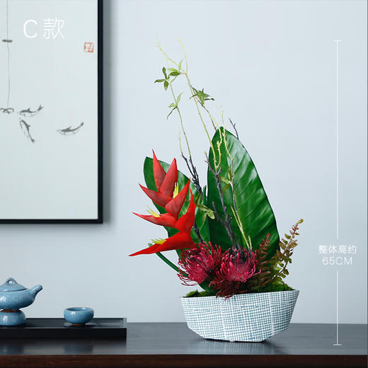新中式禅意仿真花摆件高档餐桌茶几花艺摆设装饰绢花室内客厅假花 商品图0
