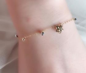 【K金手链】18k金手链脚链立体花朵路路通珠子手链