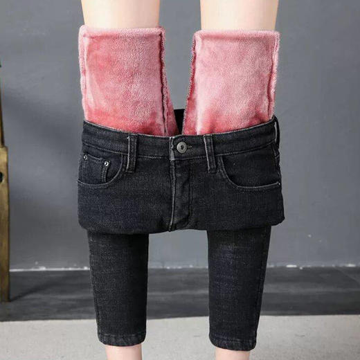 加绒牛仔裤女高腰弹力紧身小脚裤大码带绒保暖冬季加厚棉裤子 商品图0
