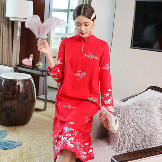 MWYG-9IH52865秋冬新款长袖红色女裙 商品图0