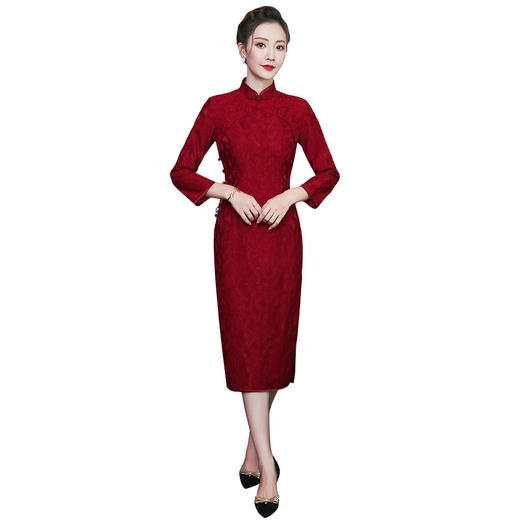 上海旗袍厂XGT-Q9402秋冬装中国风改良长袖妈妈装喜婆婆宴会旗袍婚礼服 商品图3
