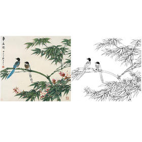 田世光工笔花鸟白描底稿-斗方小品册页-SG04