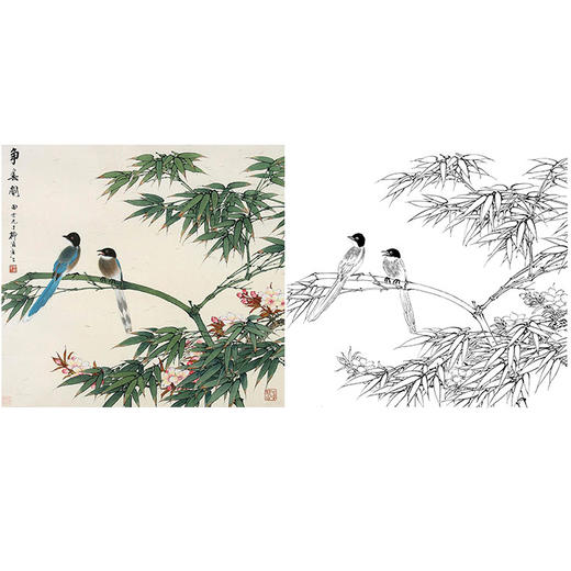 田世光工笔花鸟白描底稿-斗方小品册页-SG04 商品图0