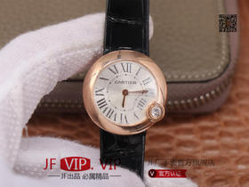 卡地亚Ballon Blanc de Cartier系列，尺寸30mm，瑞士朗达石英机芯+Cartier专用甲板 ，4点钟表冠镶嵌一颗0.14克拉的钻石，女士