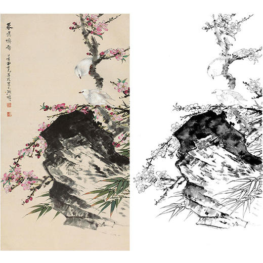 田世光工笔竖幅花鸟白描底稿-花鸟-SG15 商品图0