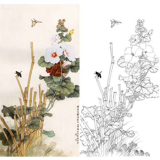 田世光工笔竖幅花鸟白描底稿-《村头小景》-多种白描尺寸可选-SG20 商品图0