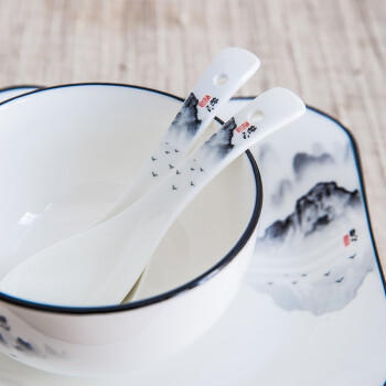 菲米生活（PHMI）碗碟套装骨瓷餐具陶瓷盘子家用面碗汤碗墨色江南20件组合 商品图2