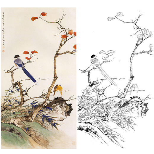 田世光工笔竖幅花鸟白描底稿-《秋意》-多种白描尺寸可选-SG18 商品图0