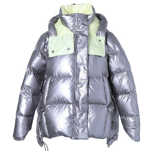 洛诗琳2019年冬季新品未来科技感金属银撞色连帽短款羽绒服 商品图4