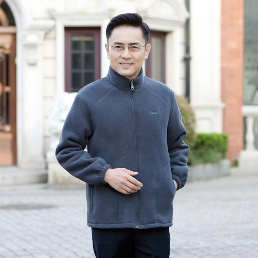 秋冬抓绒衣男户外上衣开衫摇粒绒外套男两面穿加绒加厚中老年大码 商品图0