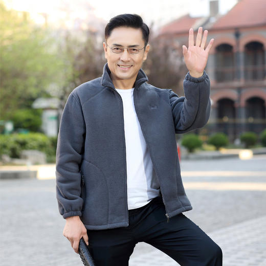 秋冬抓绒衣男户外上衣开衫摇粒绒外套男两面穿加绒加厚中老年大码 商品图1