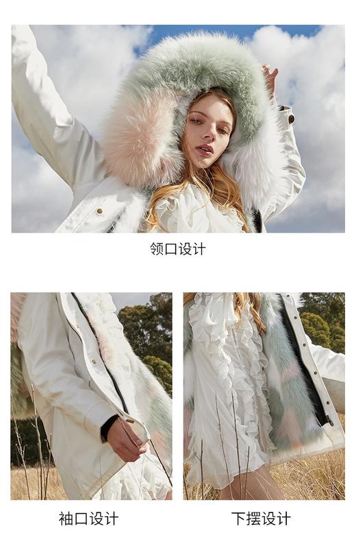 【授权商品】OZLANA绿色箭头狐狸毛派克大衣192093派克服2019冬款新款派皮草外套女士加厚保暖可拆卸大毛领鹅绒羽绒 中长款（下单请备注尺码XS~XL码 下单后20天内发货） 商品图11