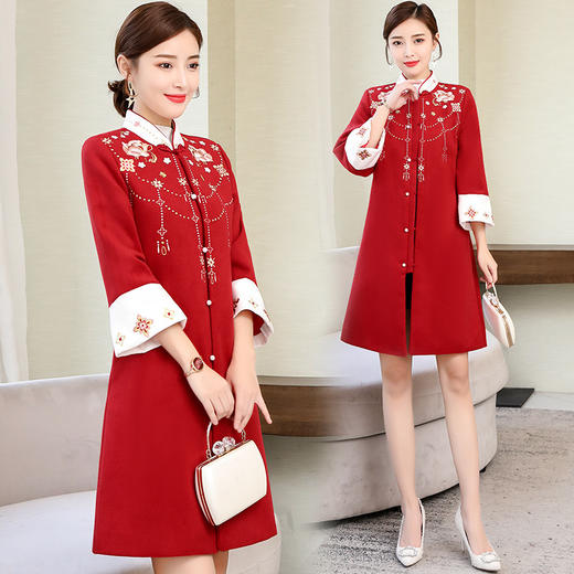GZM-qyy9097冬季新款夹棉中国风刺绣立领大衣毛呢外套汉服复古民族风女装 商品图3