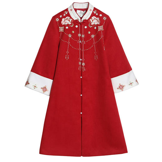 GZM-qyy9097冬季新款夹棉中国风刺绣立领大衣毛呢外套汉服复古民族风女装 商品图4