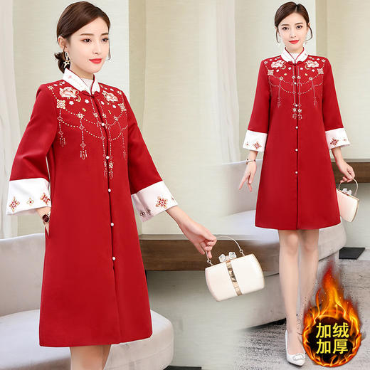 GZM-qyy9097冬季新款夹棉中国风刺绣立领大衣毛呢外套汉服复古民族风女装 商品图2