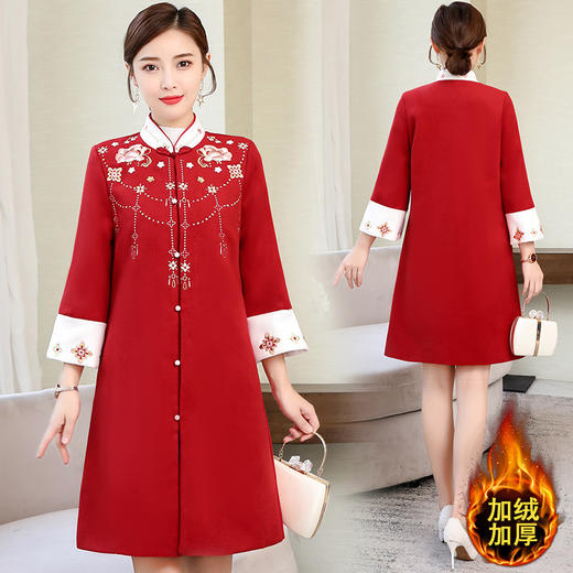 GZM-qyy9097冬季新款夹棉中国风刺绣立领大衣毛呢外套汉服复古民族风女装 商品图0