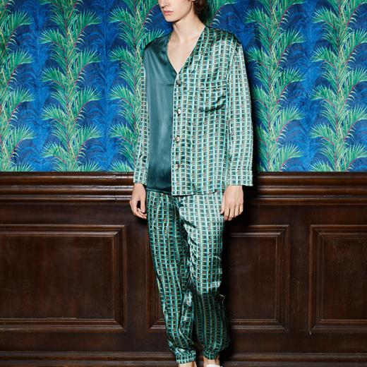 「宇宙游园」/THE FABRIC UNION 男士真丝印花长袖睡衣套装 "观星" 商品图1