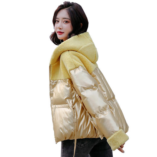 LJY-Q8872-107冬季新款一体颗粒绒拼接亮面连帽棉服 商品图4