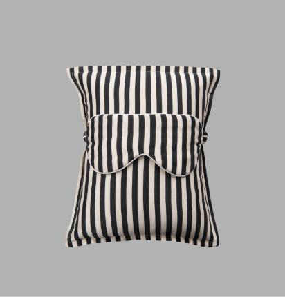 MANITO/曼尼陀 条纹真丝旅行套装桑蚕丝眼罩抱枕组合礼品套装(黑白条纹)