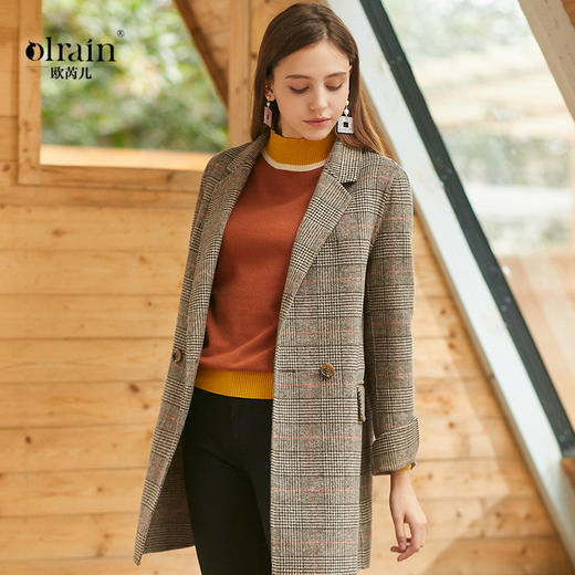 欧芮儿冬装2019百搭毛呢外套女西装翻领休闲呢子大衣中长 商品图0