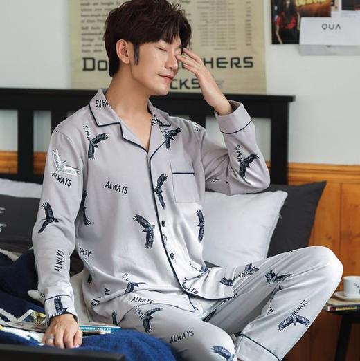 【睡衣男】.秋冬新品韩版全棉男士睡衣 雄鹰图案印花开衫宽松男士休闲家居服 商品图1