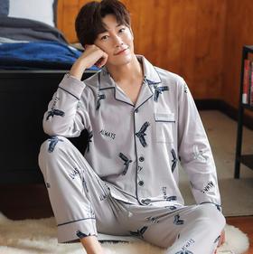 【睡衣男】.秋冬新品韩版全棉男士睡衣 雄鹰图案印花开衫宽松男士休闲家居服