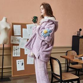 【睡衣女】冬季新款珊瑚绒加绒加厚女睡衣 学生大码可外穿家居服两件套