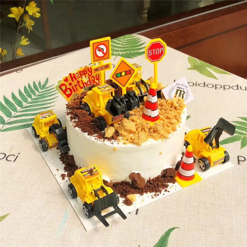 工程车/挖掘机/压路机玩具 儿童生日蛋糕装饰摆件 6个
