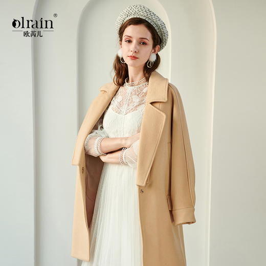 2019秋冬装新款女装茧型呢子大衣驼色毛呢外套女中长款 商品图0
