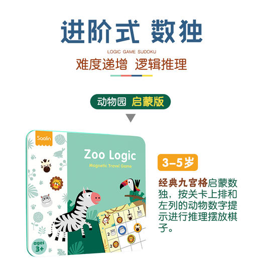 SAALIN 莎林 数独逻辑思维铁盒桌游 丛林+农场 （启蒙版+入门版） 商品图1