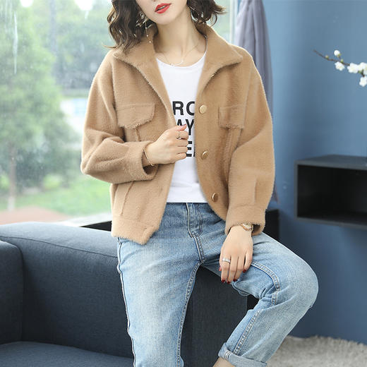 PY-782807-2         秋冬新款时尚纯色翻领流苏女外套长袖宽松单排扣百搭女上衣 商品图1