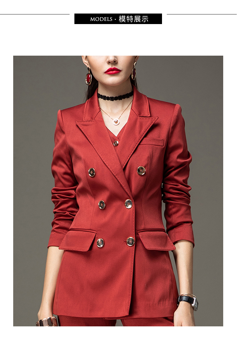 双排扣西服砖红色西装四件套女显高套装洋气时尚ol正装秋冬r-xkqm