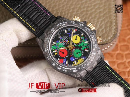 WWF劳力士，宇宙计时迪通拿系列，碳纤维材质打造，镜面双面电镀高透膜工艺，上海7750计时机芯，功能同步原装！男士腕表，绢丝表带，自动 商品图2