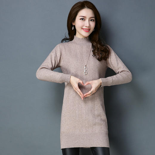 PY-39933          秋季新款加绒加厚长袖百搭毛衣女中长款修身半高领纯色打底裙 商品图4
