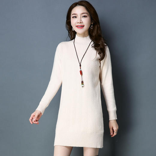 PY-39933          秋季新款加绒加厚长袖百搭毛衣女中长款修身半高领纯色打底裙 商品图2