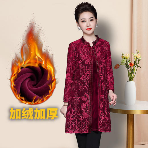 JS-DL8178冬季新款婚宴喜庆礼服加绒加厚连衣裙两件套 商品图0