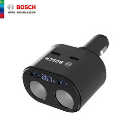 员工内购平台博世（BOSCH）PS600 车载充电器点烟器一拖二双USB双点烟口多功能转换器 电压检测LED数显