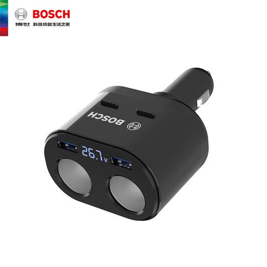员工内购平台博世（BOSCH）PS600 车载充电器点烟器一拖二双USB双点烟口多功能转换器 电压检测LED数显 商品图0