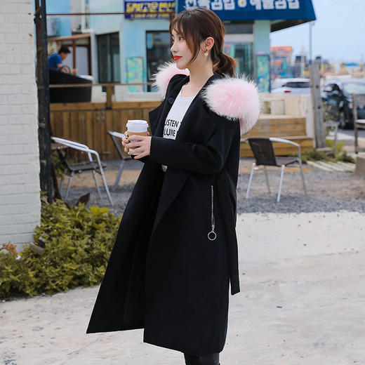 上海旗袍厂FF-H06新款时尚大码毛呢子大衣200斤胖mm中长款貉子毛领外套H06 商品图3