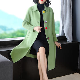 NYT-19525冬季新款胖mm时尚彩色扣子宽松中长款小个子双面呢羊毛大衣